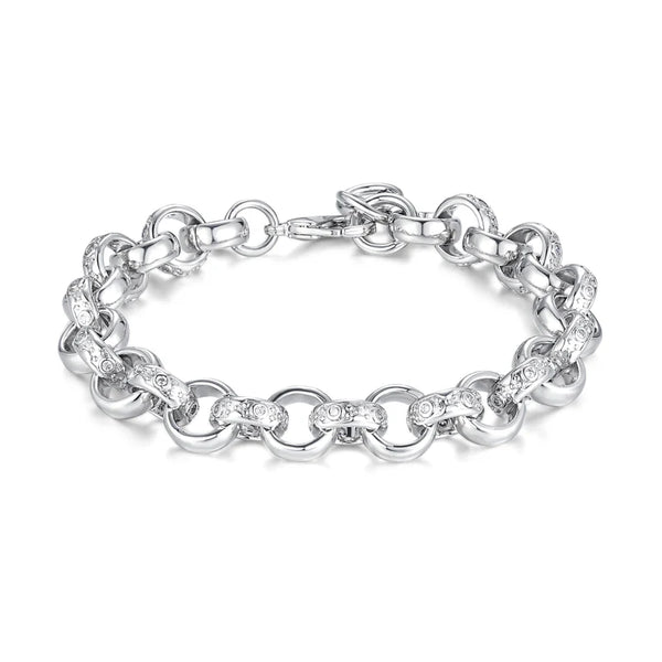 12MM Alternate Diamond Patterned Belcher Bracelet (White Gold Filled)