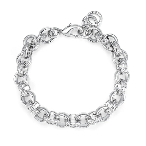 12MM Alternate Diamond Patterned Belcher Bracelet (White Gold Filled)