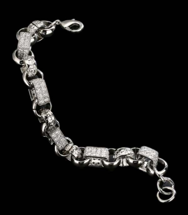 XXL Gypsy Link Belcher Bracelet with Diamonds (Silver Filled)