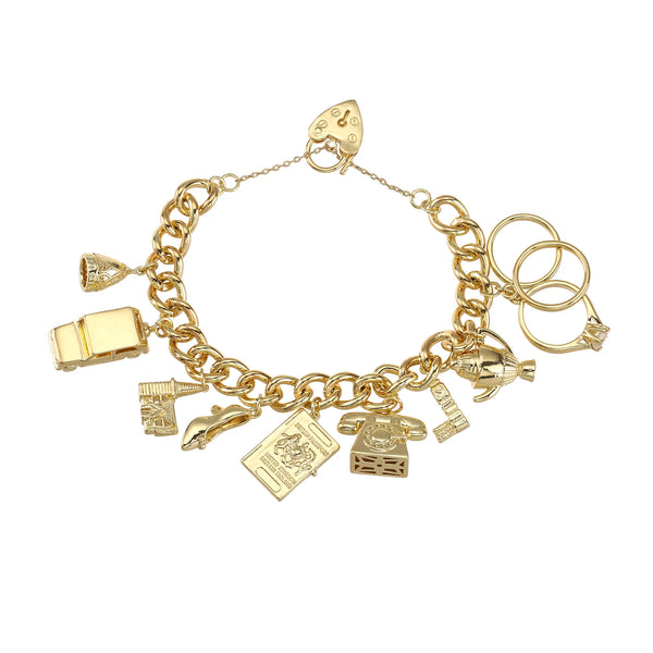 Great Britain Heart Lock Charm Bracelet (Gold filled)