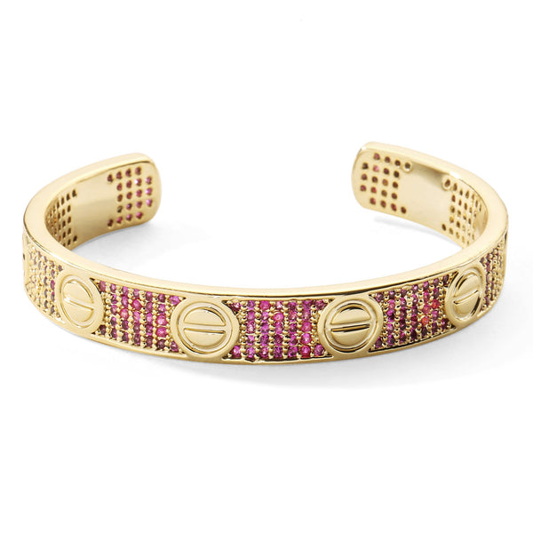 Love Bangle With Pink Stones (Gold Filled)